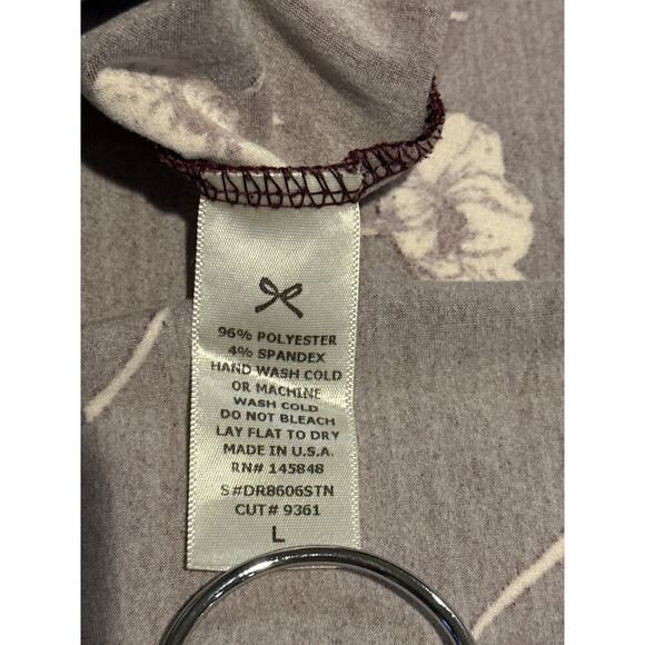 French Grey Burgundy Floral A line dress Sz L - Picture 6 of 6